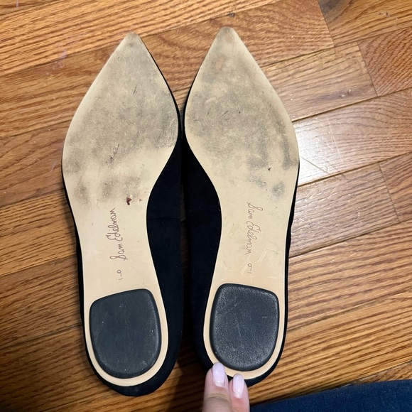 Sam Edelman Women sz 9 Suede Nori Pointed Ballet Flats black gold buckle office - Picture 9 of 11